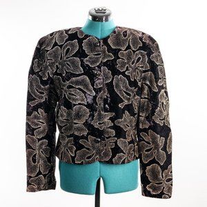 Vintage Blazer Jacket Velvet Black Gold Size 10